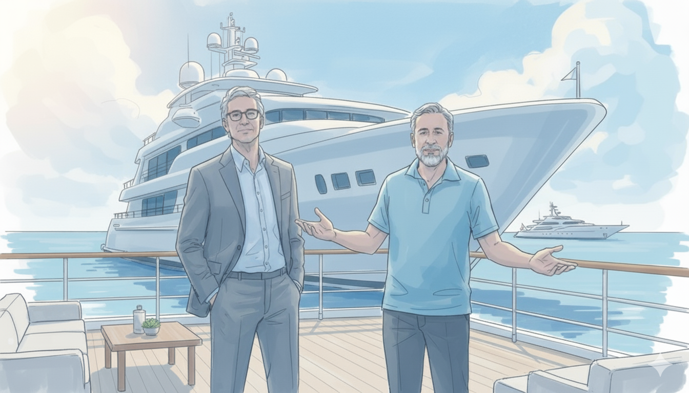 Financial chart and blueprint overlay, symbolizing yacht project ROI evaluation and investor capital audit.
