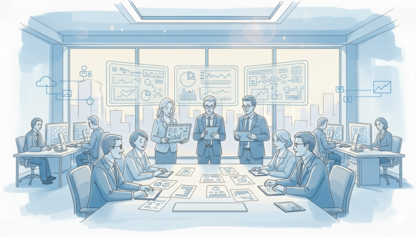 People_Organization Team of shipyard professionals collaborating in a clean facility, representing consulting on organizational structure and change management.