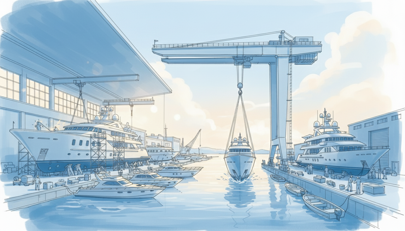 Shipyards_Boatbuilders Shipyard production facility floor, representing consulting services for process restructuring and boat building efficiency.